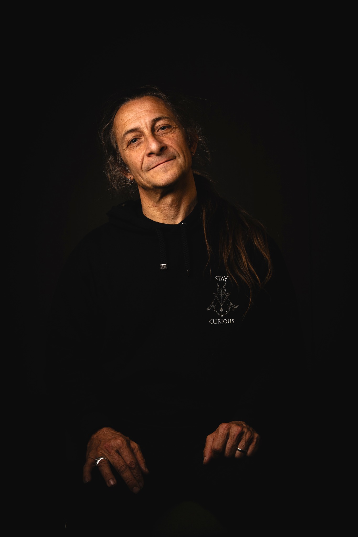 Low-key portrait of occultist, psychonaut and writer Julian Vayne